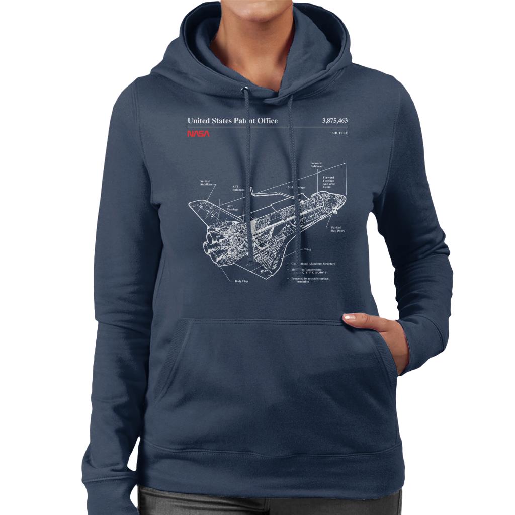 NASA Shuttle Structure Blueprint Women's Hooded Sweatshirt-ALL + EVERY