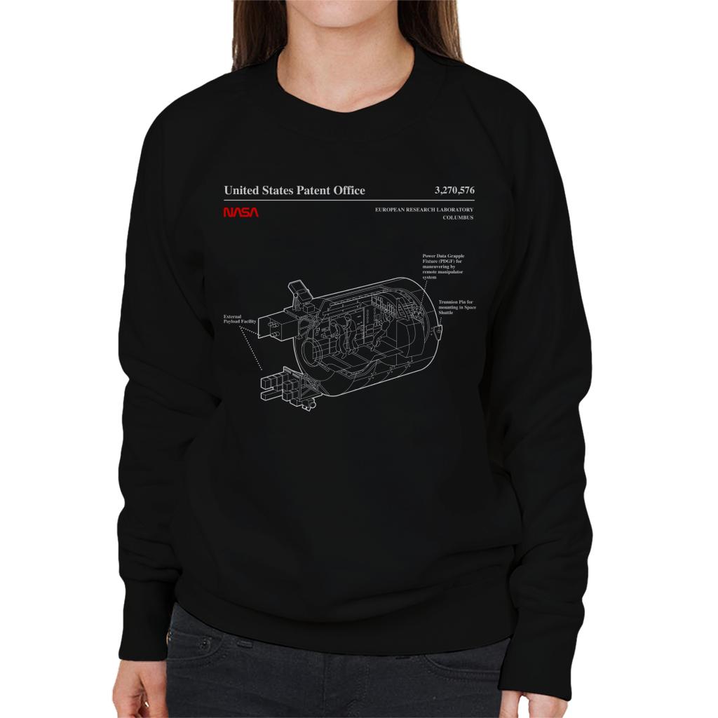 NASA European Research Laboratory Columbus Blueprint Women's Sweatshirt-ALL + EVERY