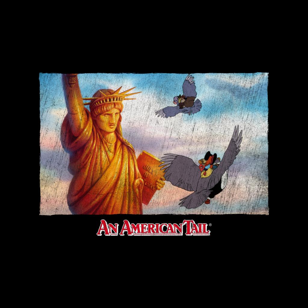 An American Tail Flying Henri Le Pigeon Near Statue Of Liberty Men's T-Shirt-ALL + EVERY