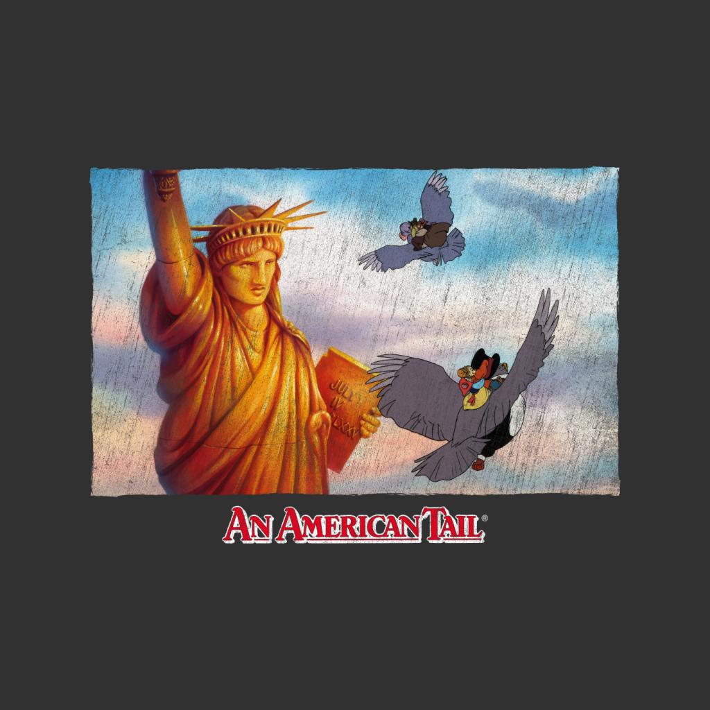 An American Tail Flying Henri Le Pigeon Near Statue Of Liberty Men's T-Shirt-ALL + EVERY