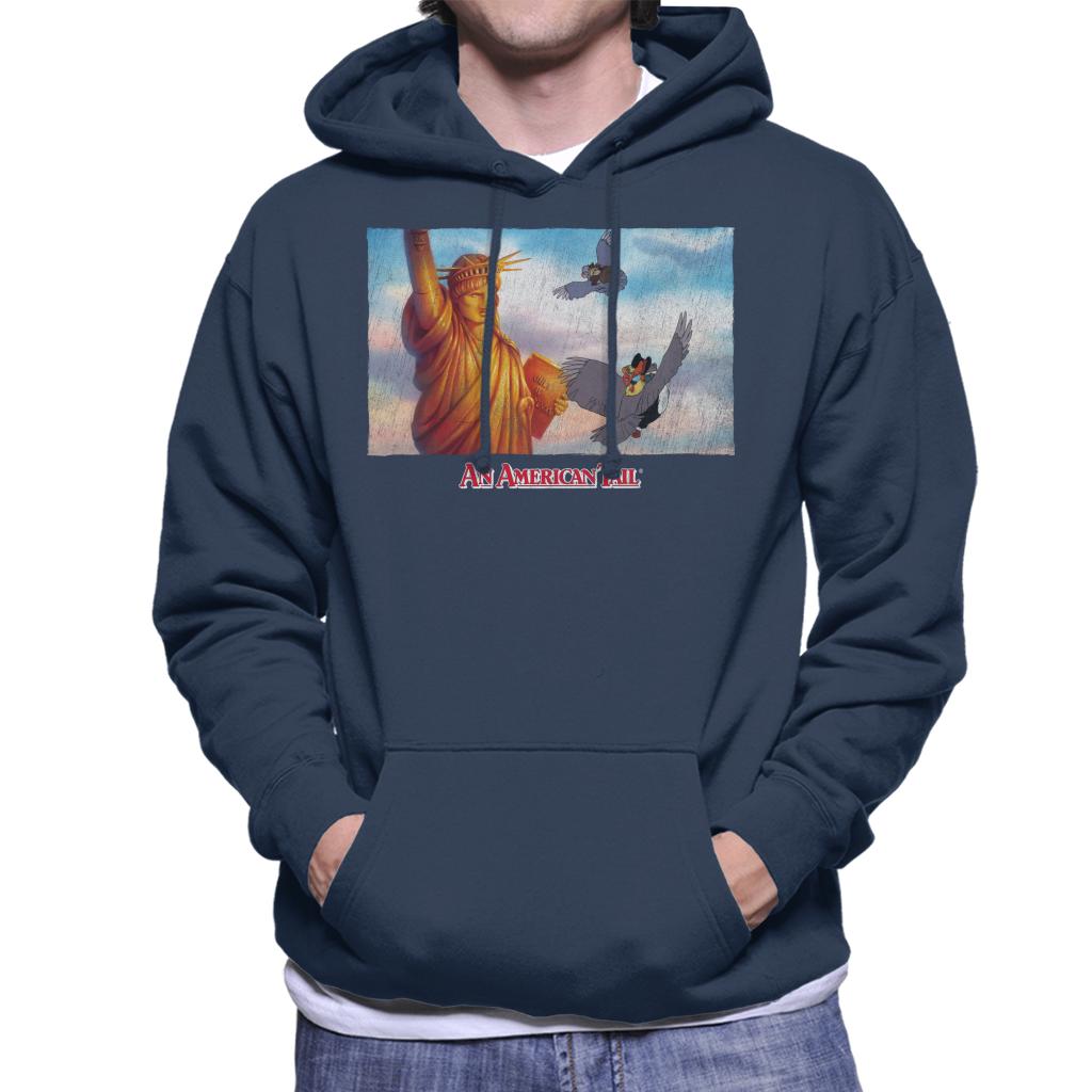 An American Tail Flying Henri Le Pigeon Near Statue Of Liberty Men's Hooded Sweatshirt-ALL + EVERY