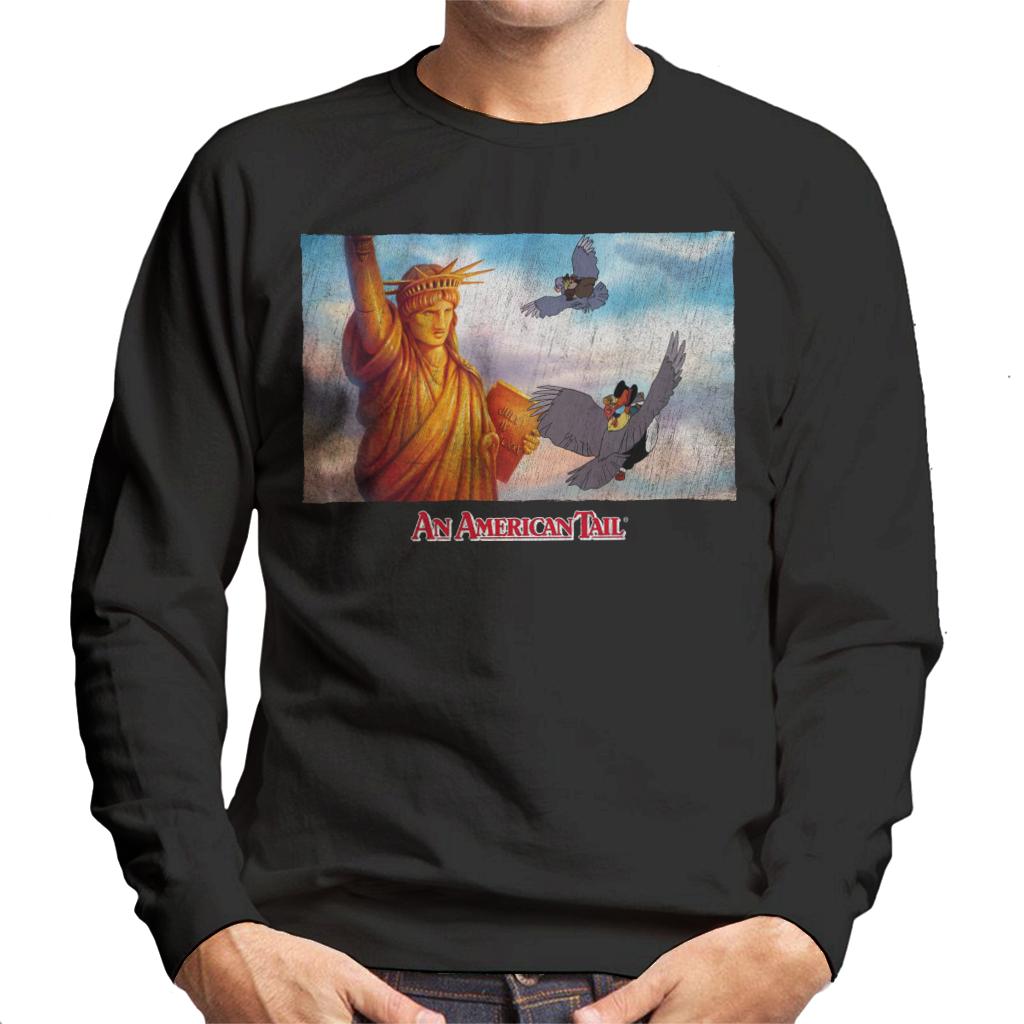 An American Tail Flying Henri Le Pigeon Near Statue Of Liberty Men's Sweatshirt-ALL + EVERY