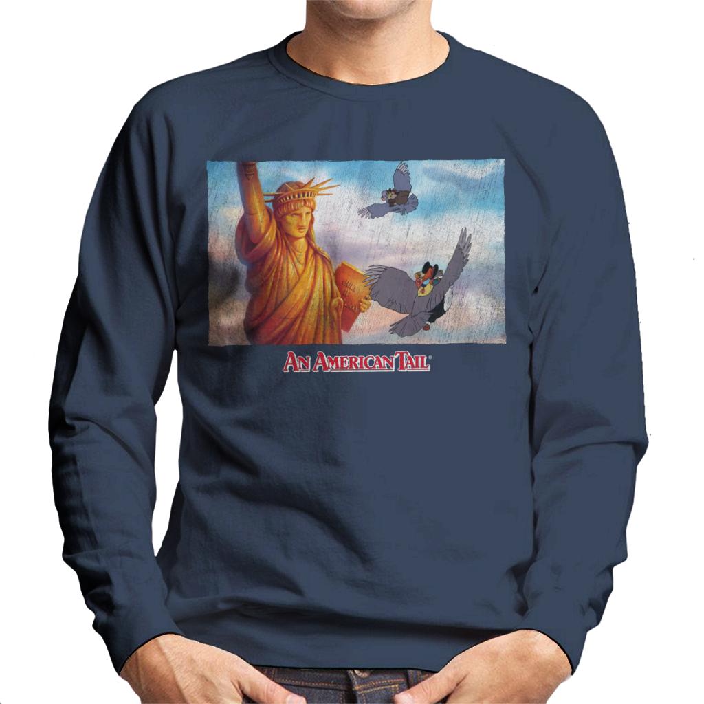 An American Tail Flying Henri Le Pigeon Near Statue Of Liberty Men's Sweatshirt-ALL + EVERY