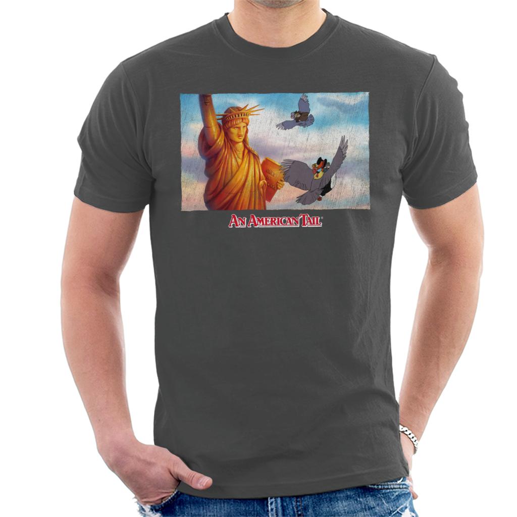 An American Tail Flying Henri Le Pigeon Near Statue Of Liberty Men's T-Shirt-ALL + EVERY