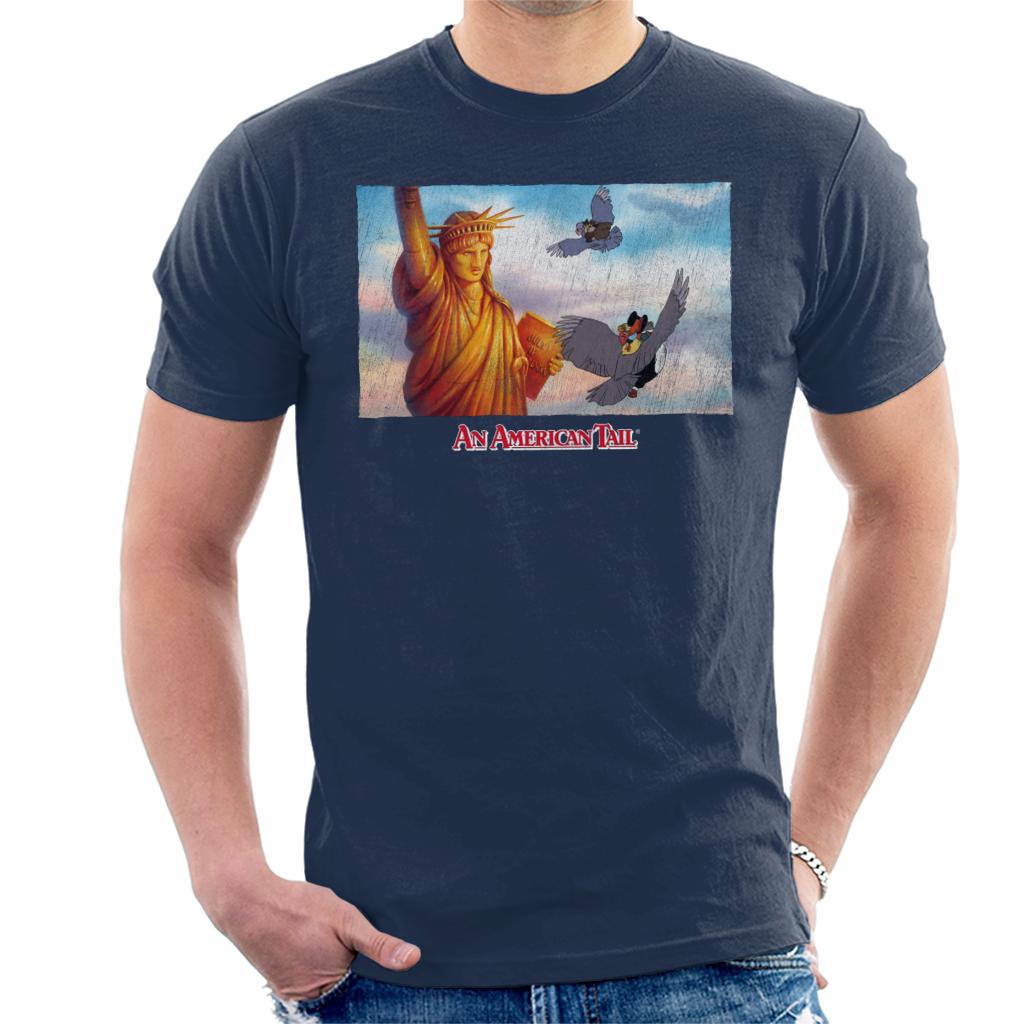 An American Tail Flying Henri Le Pigeon Near Statue Of Liberty Men's T-Shirt-ALL + EVERY