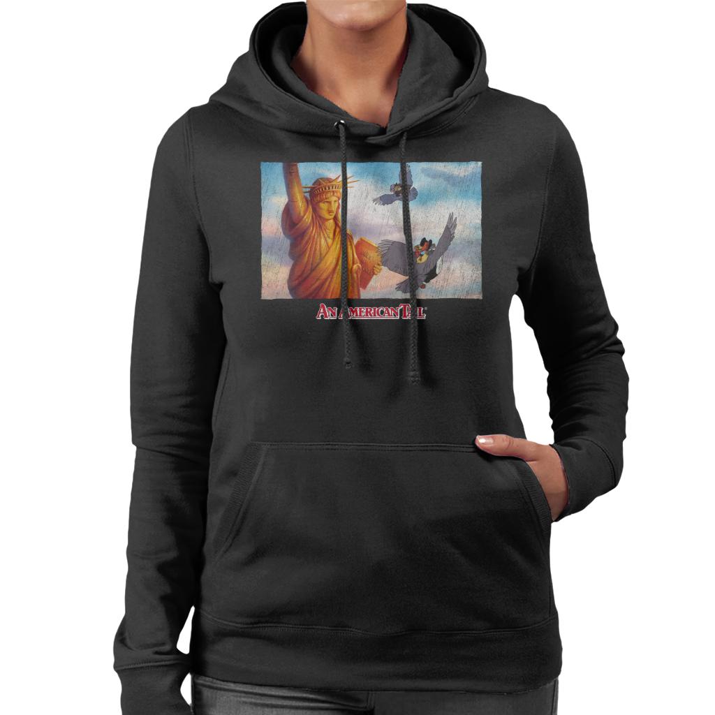 An American Tail Flying Henri Le Pigeon Near Statue Of Liberty Women's Hooded Sweatshirt-ALL + EVERY