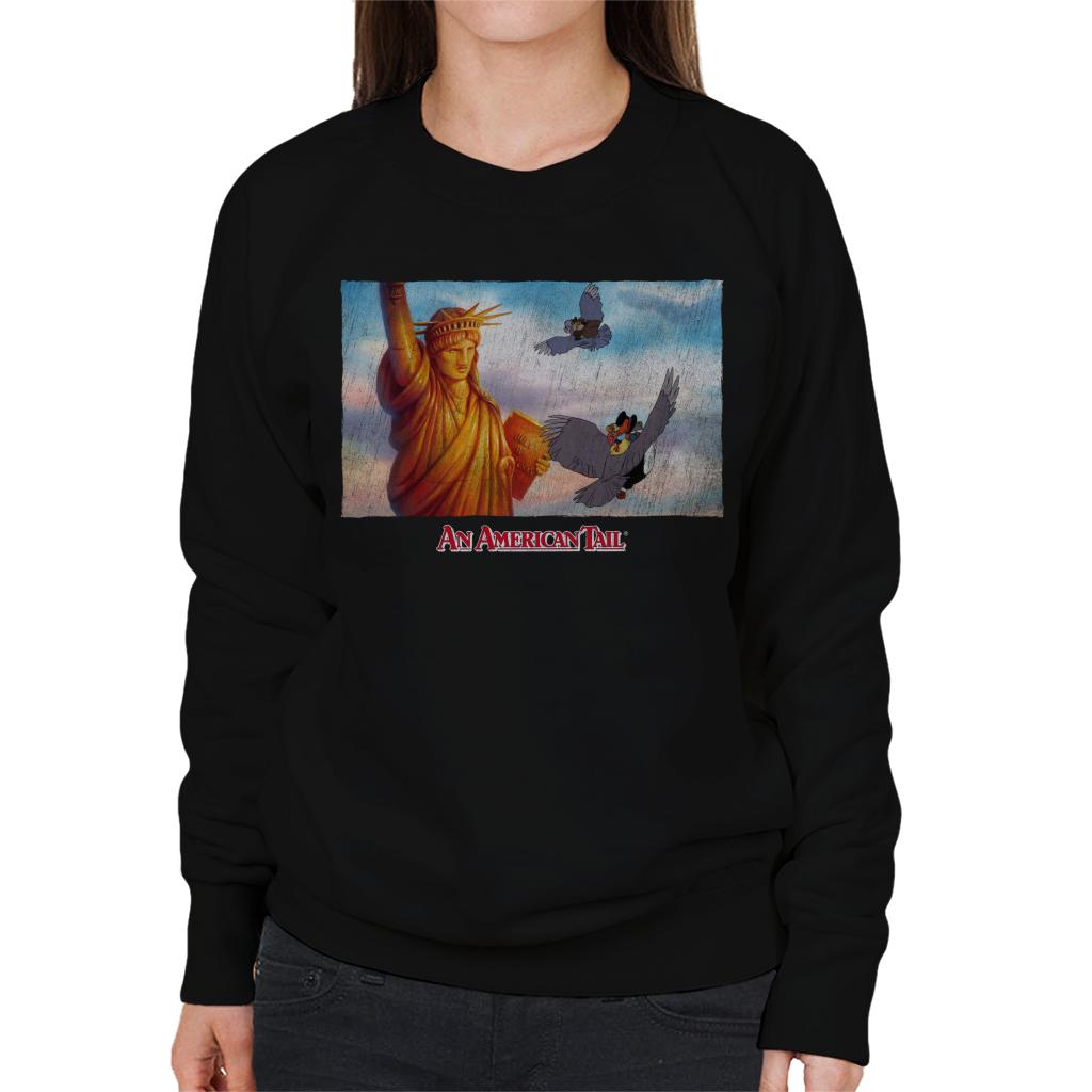 An American Tail Flying Henri Le Pigeon Near Statue Of Liberty Women's Sweatshirt-ALL + EVERY