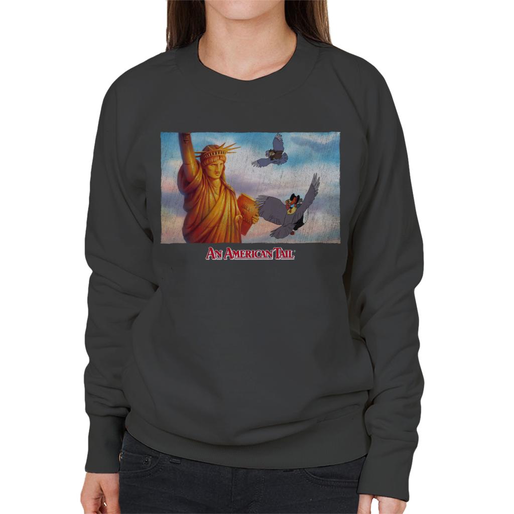 An American Tail Flying Henri Le Pigeon Near Statue Of Liberty Women's Sweatshirt-ALL + EVERY