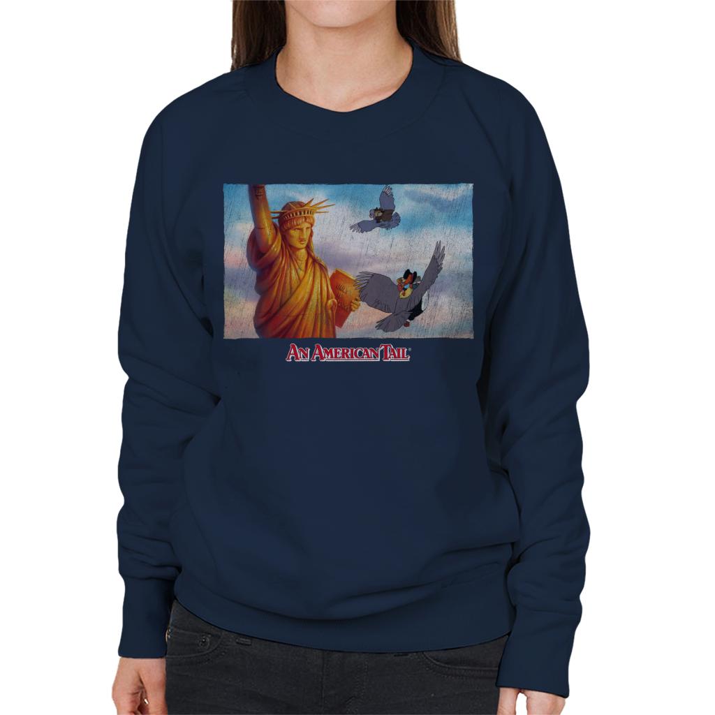 An American Tail Flying Henri Le Pigeon Near Statue Of Liberty Women's Sweatshirt-ALL + EVERY