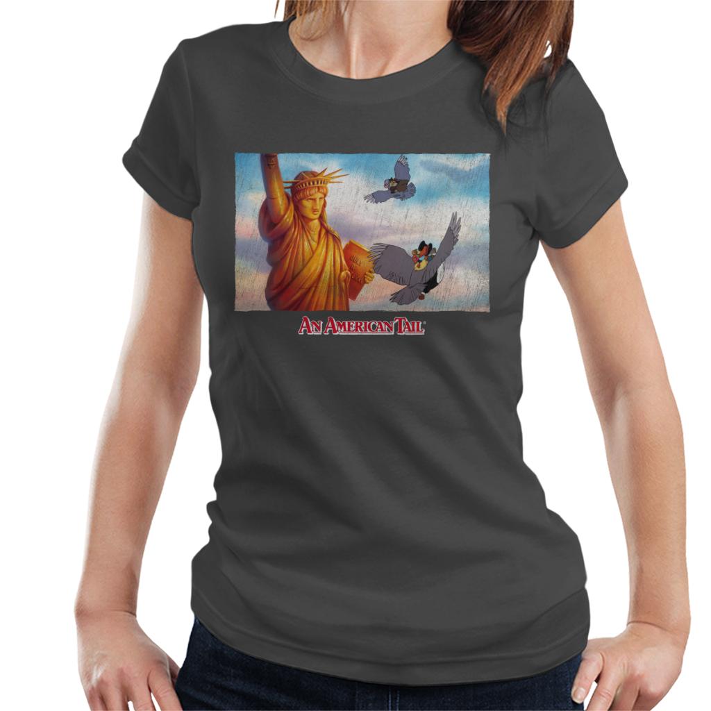 An American Tail Flying Henri Le Pigeon Near Statue Of Liberty Women's T-Shirt-ALL + EVERY