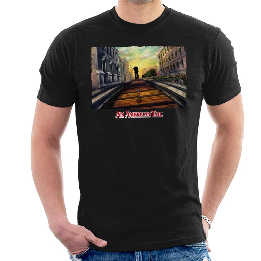 An American Tail Fievel Mousekewitz Walking On Train Track Men's T-Shirt-ALL + EVERY