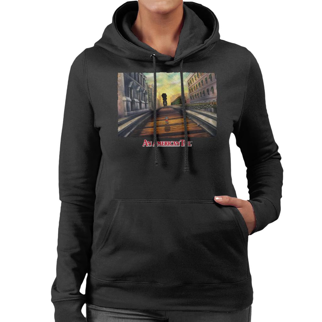 An American Tail Fievel Mousekewitz Walking On Train Track Women's Hooded Sweatshirt-ALL + EVERY