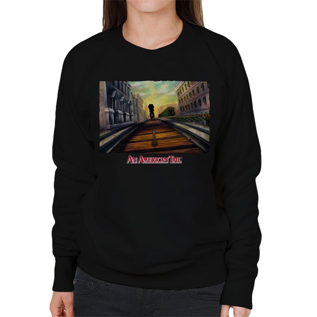 An American Tail Fievel Mousekewitz Walking On Train Track Women's Sweatshirt-ALL + EVERY