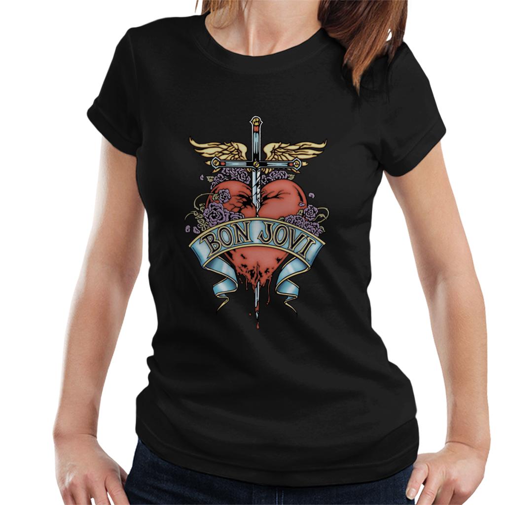 Bon Jovi Heart And Dagger Women's T-Shirt-ALL + EVERY