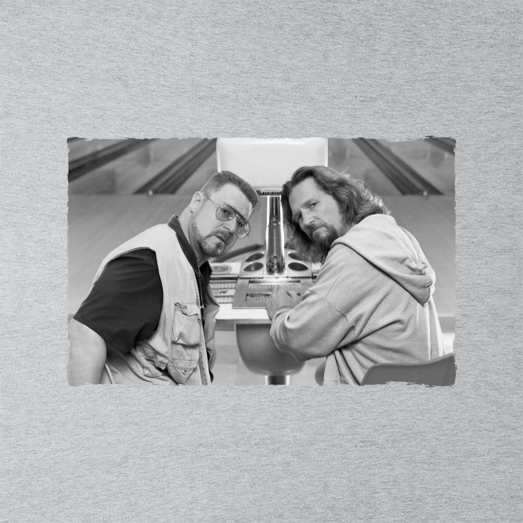 The Big Lebowski The Dude And Walter Bowling Alley Greyscale Men's T-Shirt-ALL + EVERY