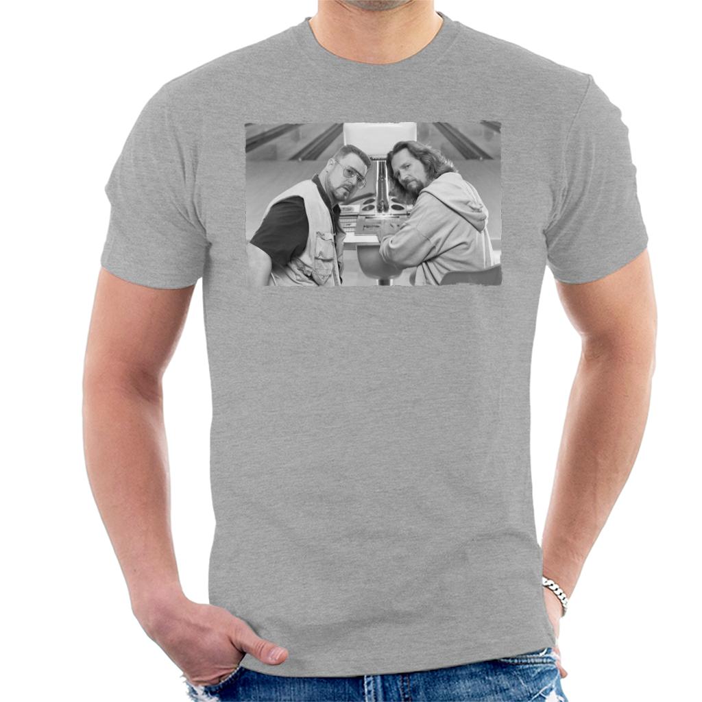 The Big Lebowski The Dude And Walter Bowling Alley Greyscale Men's T-Shirt-ALL + EVERY