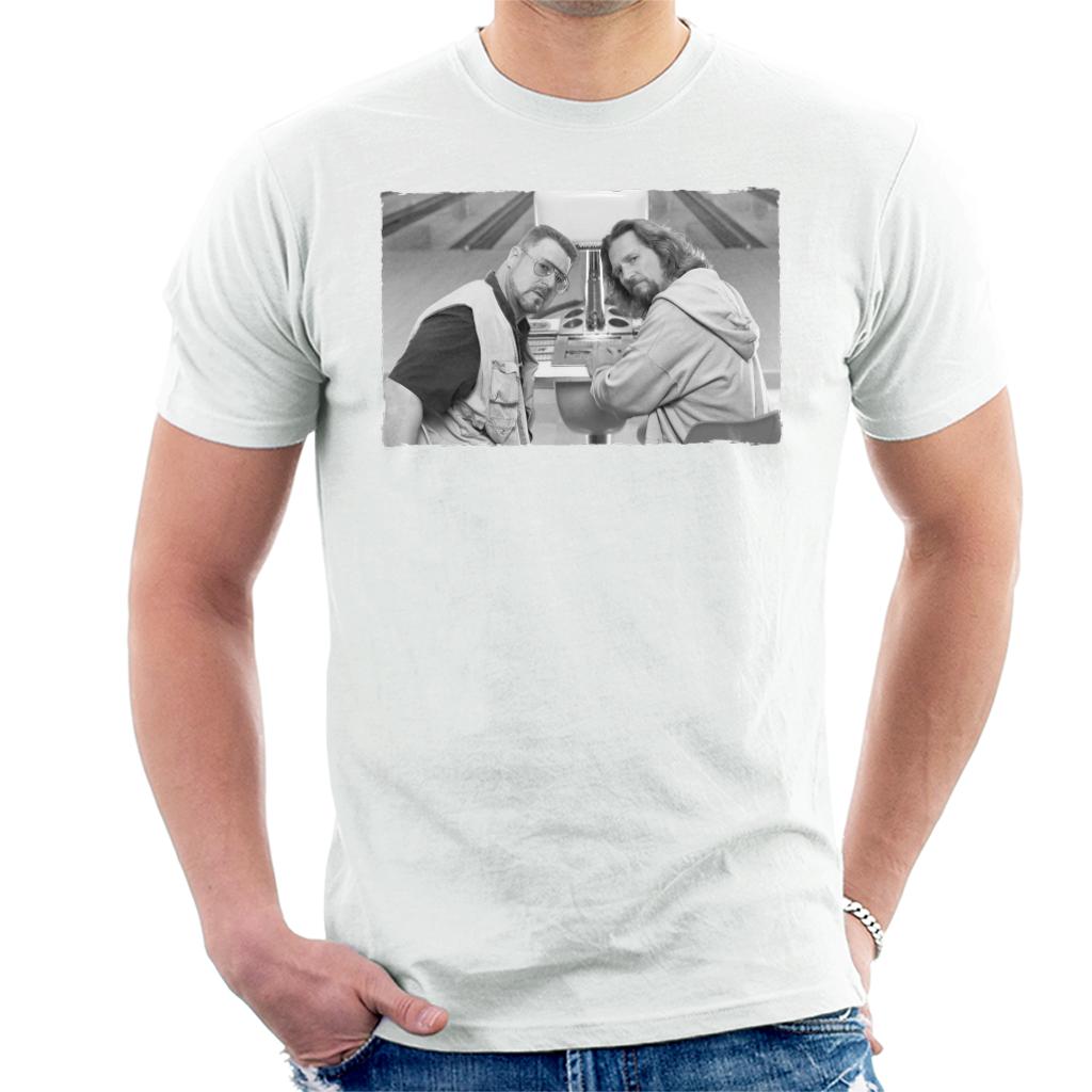 The Big Lebowski The Dude And Walter Bowling Alley Greyscale Men's T-Shirt-ALL + EVERY