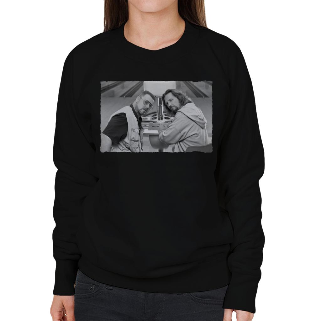 The Big Lebowski The Dude And Walter Bowling Alley Greyscale Women's Sweatshirt-ALL + EVERY