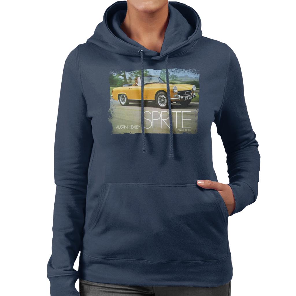 Austin Healey Sprite Mark IV Yellow British Motor Heritage Women's Hooded Sweatshirt-ALL + EVERY