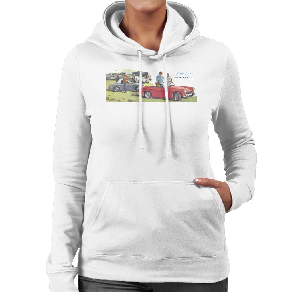 Austin Healey Sprite Mk II Race Day British Motor Heritage Women's Hooded Sweatshirt-ALL + EVERY