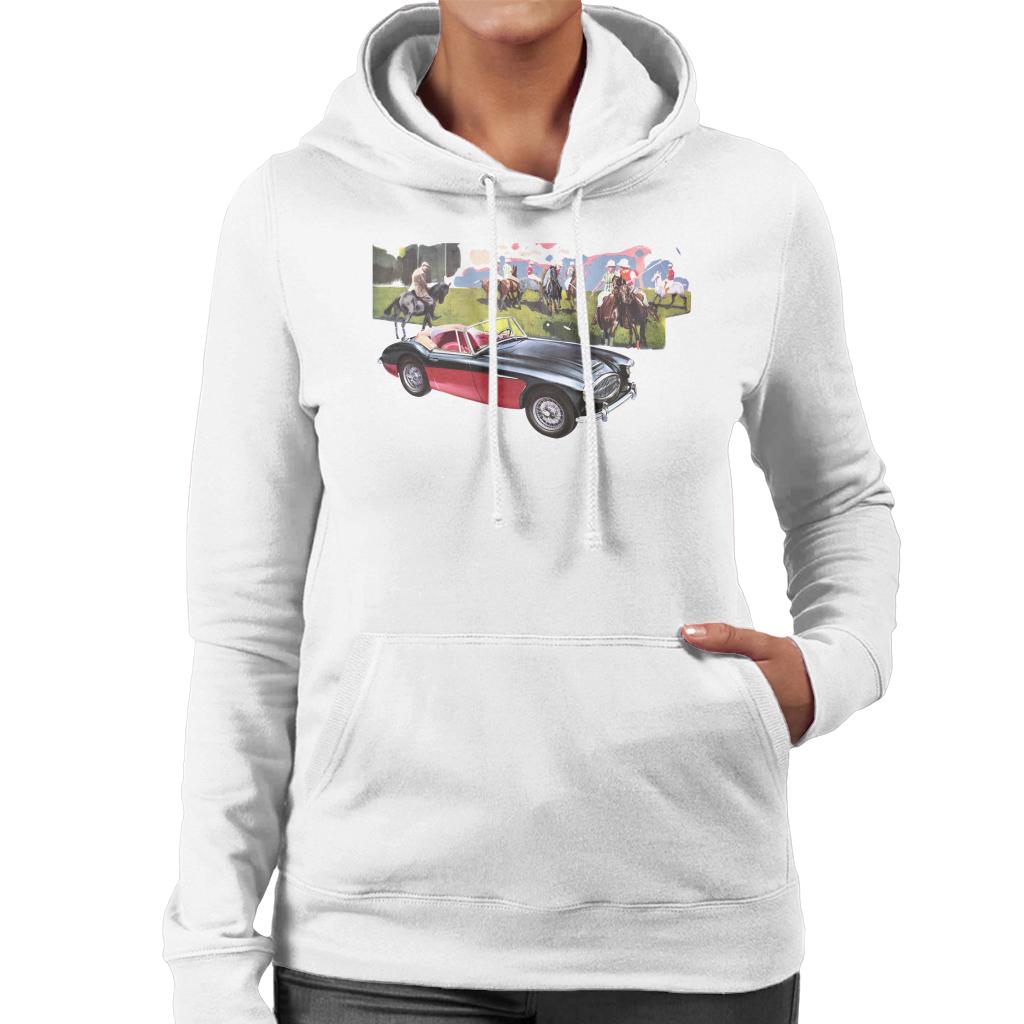 Austin Healey Background Of Sport Horses British Motor Heritage Women's Hooded Sweatshirt-ALL + EVERY