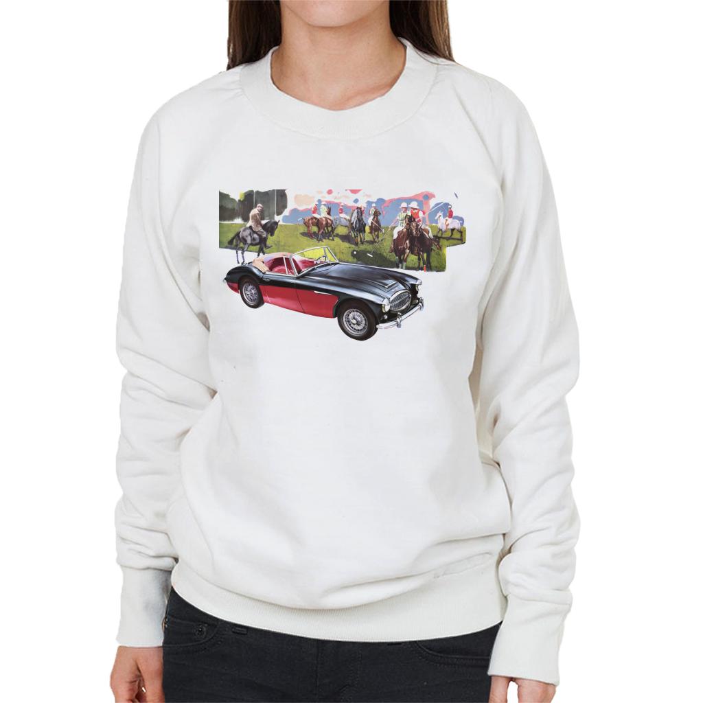 Austin Healey Background Of Sport Horses British Motor Heritage Women's Sweatshirt-ALL + EVERY