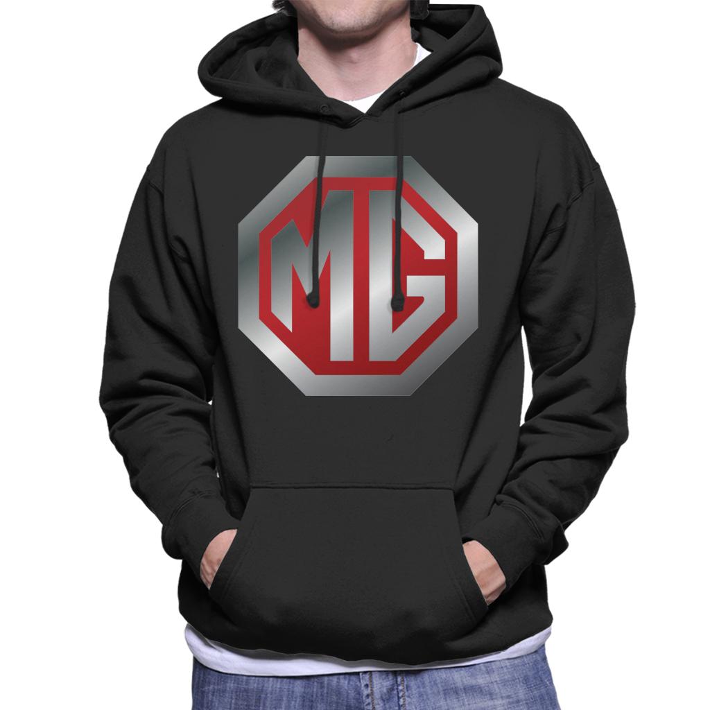 MG Shiny Red And Chrome Logo British Motor Heritage Men's Hooded Sweatshirt-ALL + EVERY