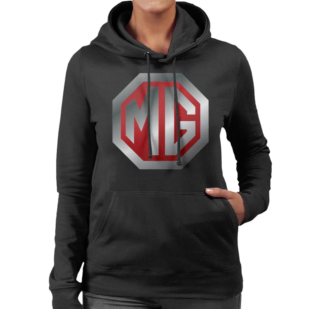 MG Shiny Red And Chrome Logo British Motor Heritage Women's Hooded Sweatshirt-ALL + EVERY