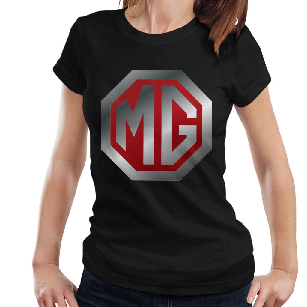 MG Shiny Red And Chrome Logo British Motor Heritage Women's T-Shirt-ALL + EVERY