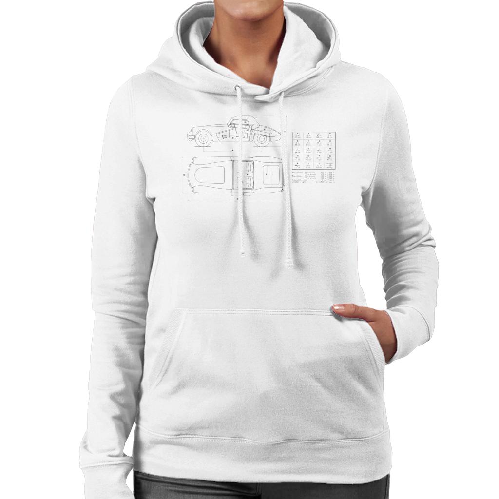 MG Schematic British Motor Heritage Women's Hooded Sweatshirt-ALL + EVERY