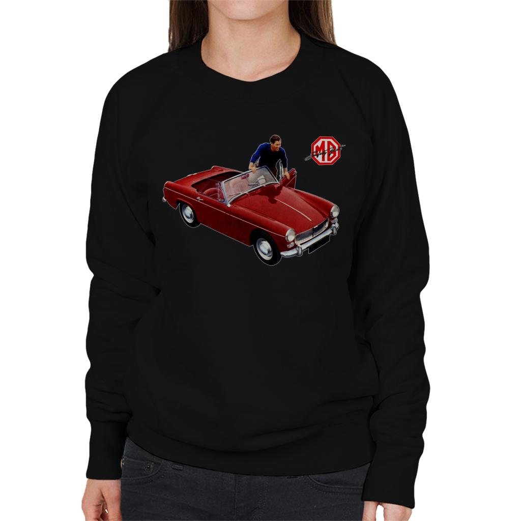 MG Red Getting In Car British Motor Heritage Women's Sweatshirt-ALL + EVERY