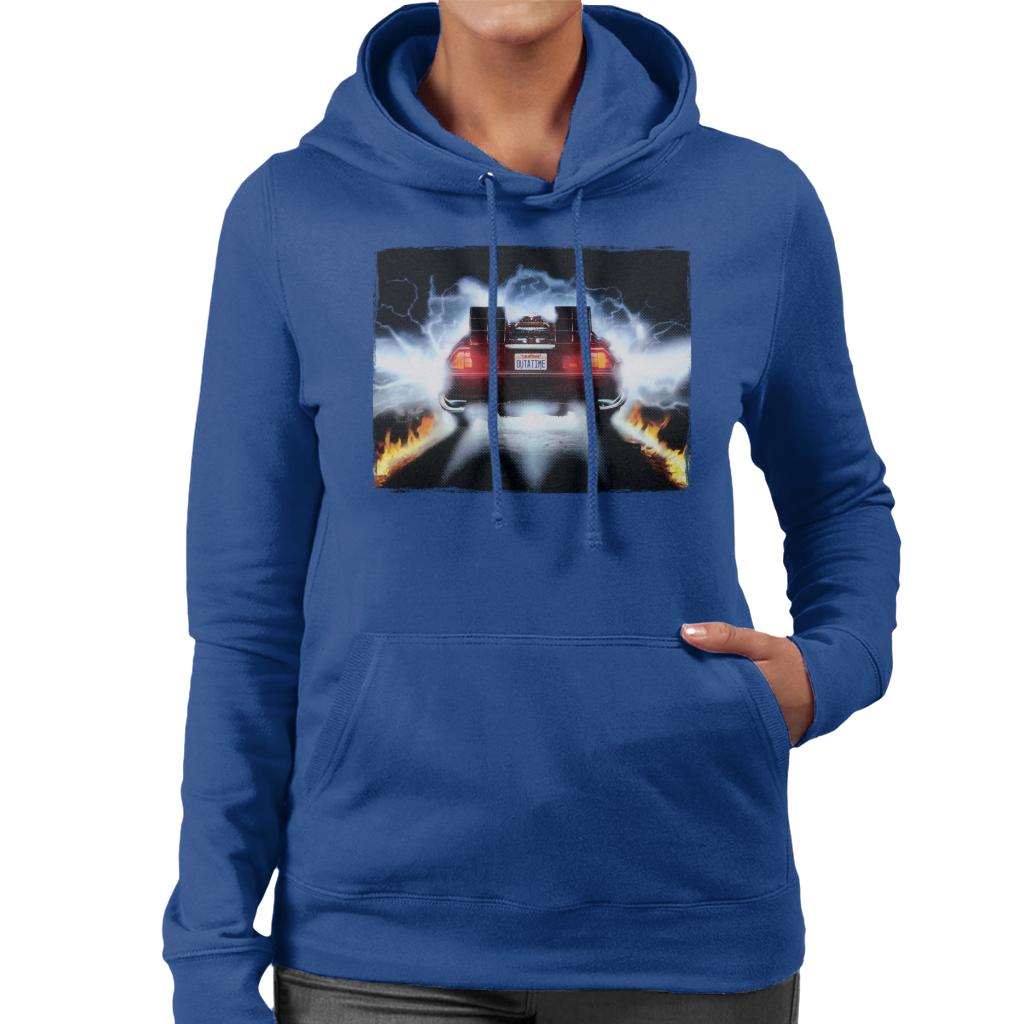 Back to the Future Delorean Taking Off For Time Travel Women's Hooded Sweatshirt-ALL + EVERY