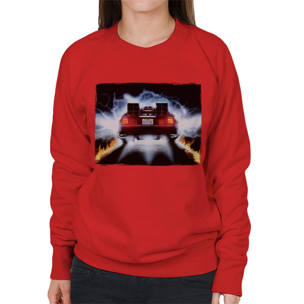 Back to the Future Delorean Taking Off For Time Travel Women's Sweatshirt-ALL + EVERY