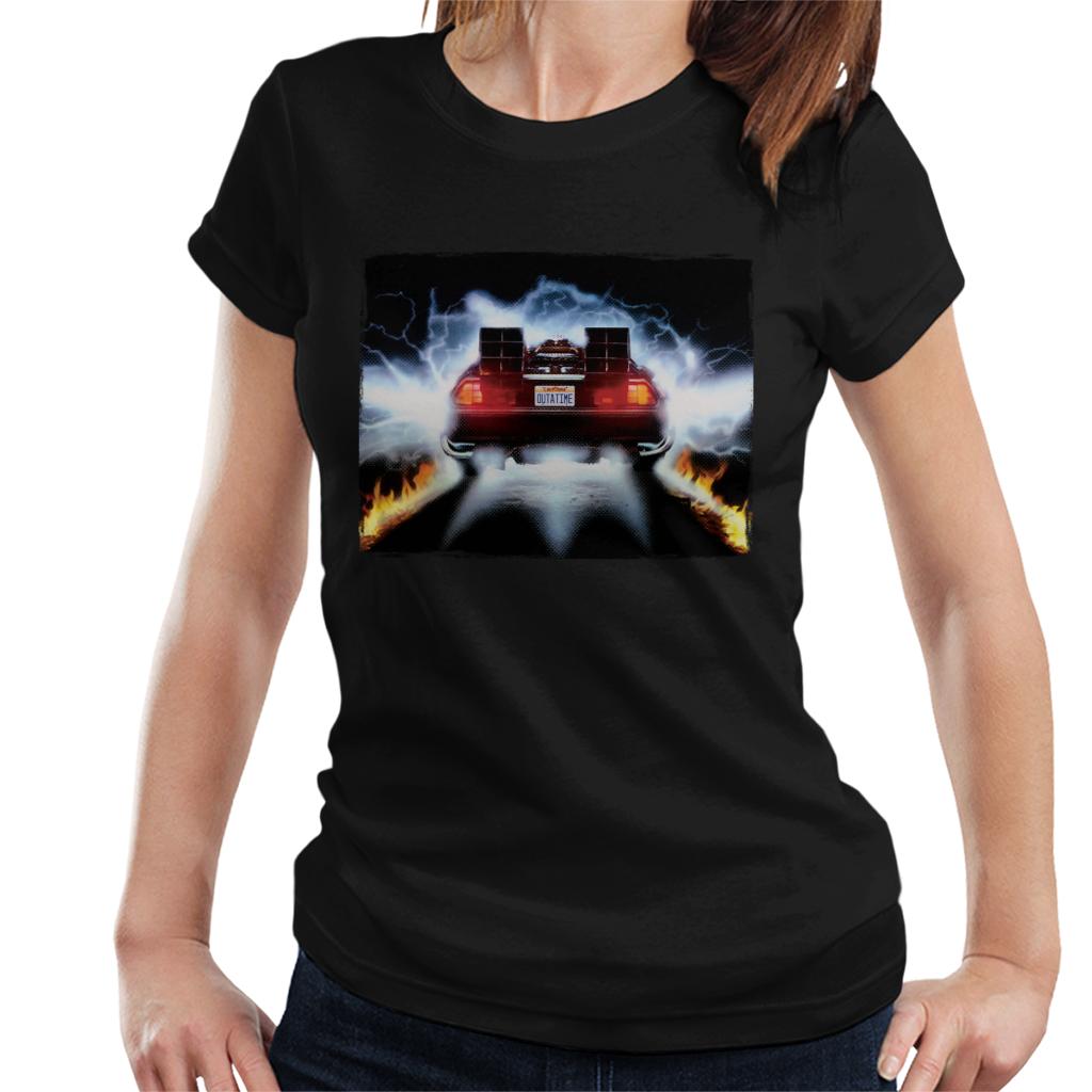 Back to the Future Delorean Taking Off For Time Travel Women's T-Shirt-ALL + EVERY