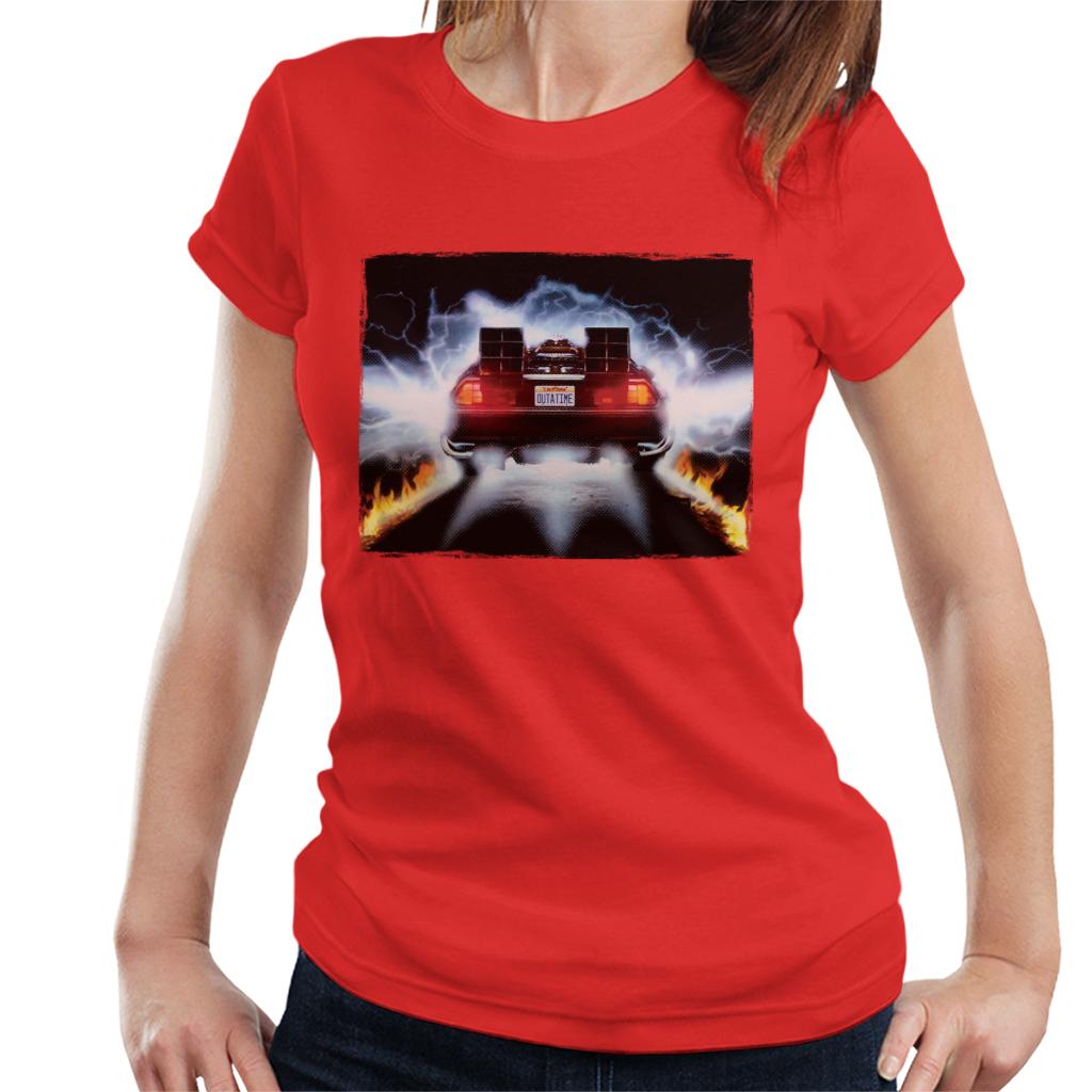 Back to the Future Delorean Taking Off For Time Travel Women's T-Shirt-ALL + EVERY