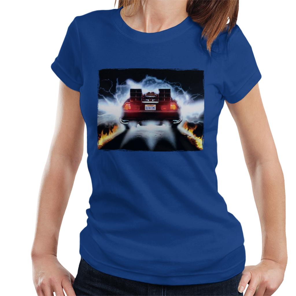 Back to the Future Delorean Taking Off For Time Travel Women's T-Shirt-ALL + EVERY