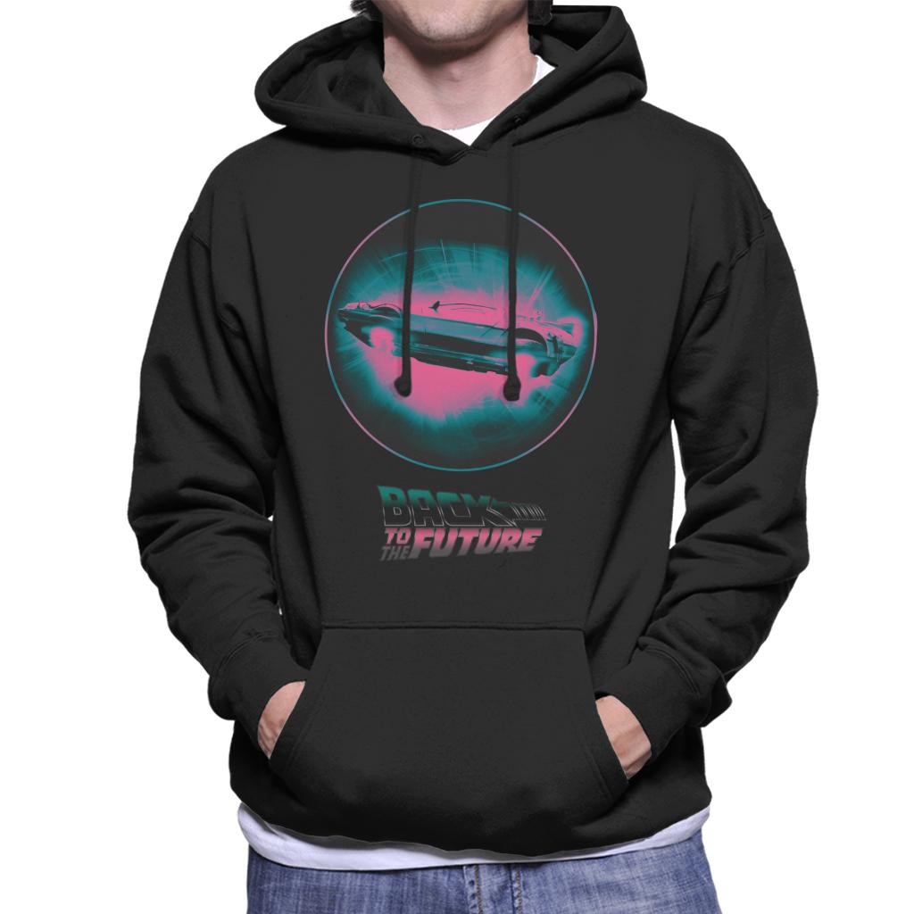 Back to the Future Delorean Flying Pink Haze Men's Hooded Sweatshirt-ALL + EVERY