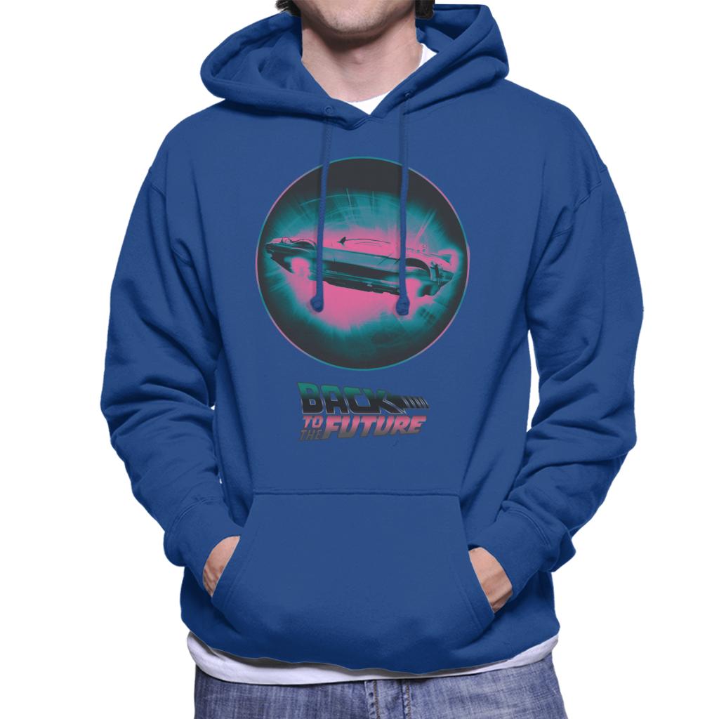 Back to the Future Delorean Flying Pink Haze Men's Hooded Sweatshirt-ALL + EVERY