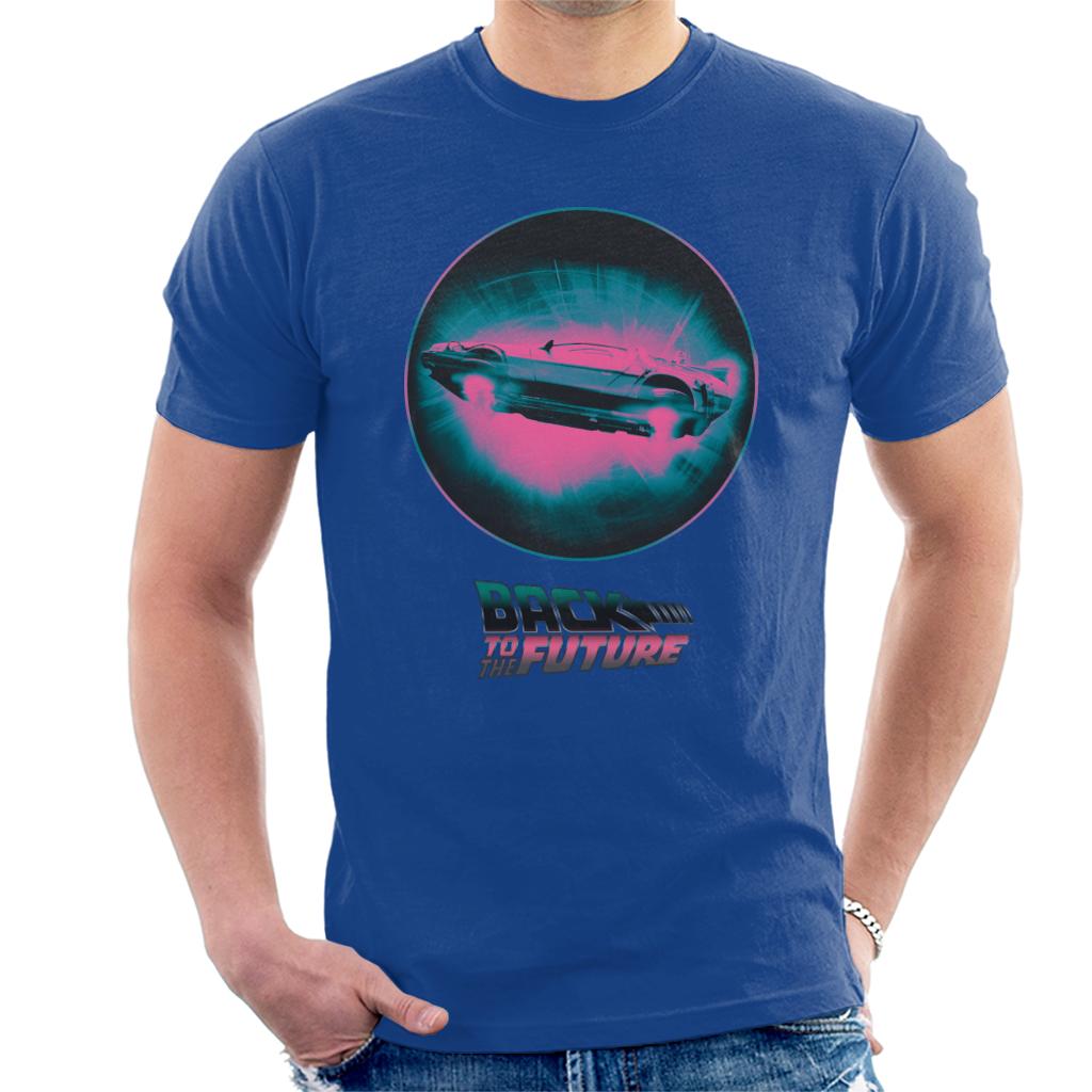 Back to the Future Delorean Flying Pink Haze Men's T-Shirt-ALL + EVERY