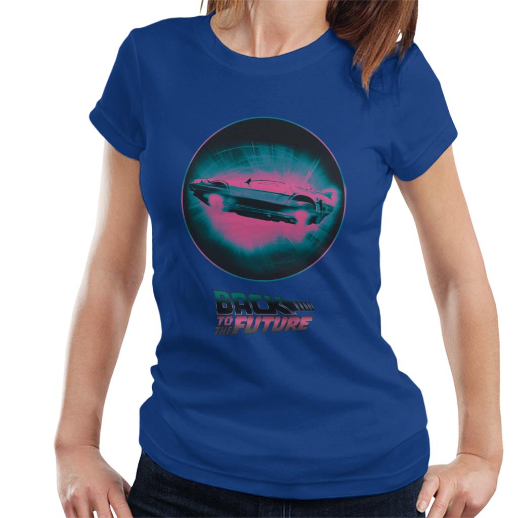 Back to the Future Delorean Flying Pink Haze Women's T-Shirt-ALL + EVERY