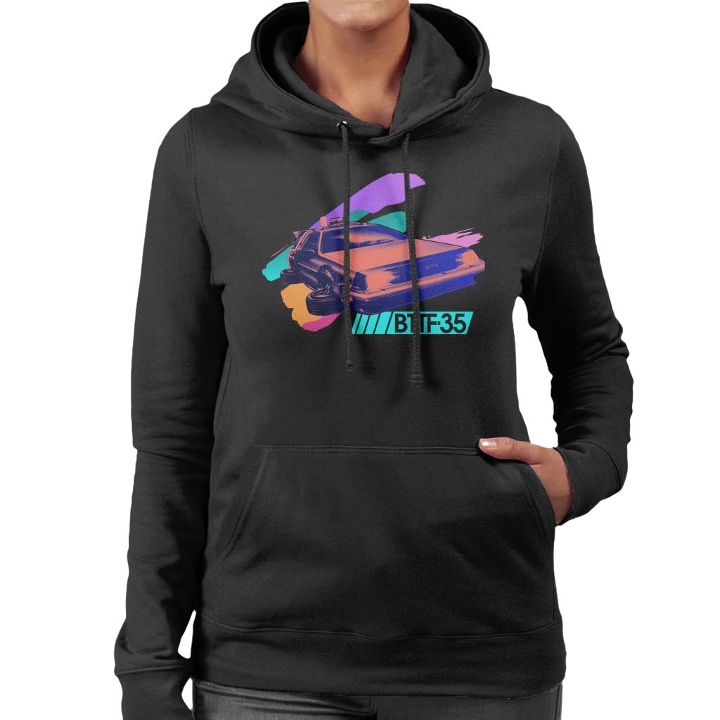 Back to the Future 35th Anniversary Delorean Flying Women's Hooded Sweatshirt-ALL + EVERY