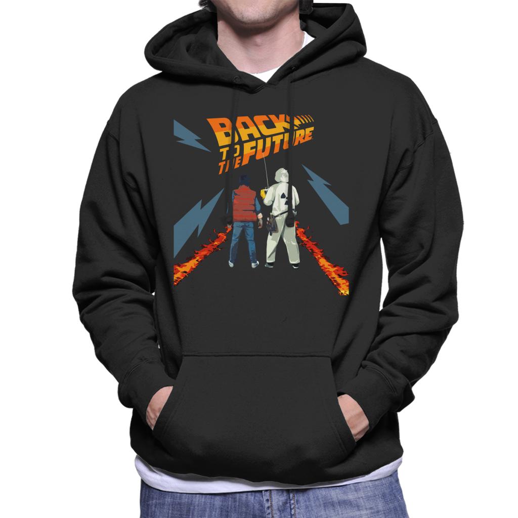 Back to the Future Delorean Fire Trail Marty And Doc Men's Hooded Sweatshirt-ALL + EVERY