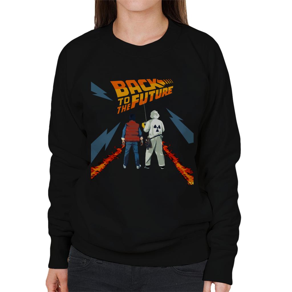 Back to the Future Delorean Fire Trail Marty And Doc Women's Sweatshirt-ALL + EVERY