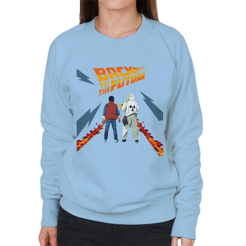 Back to the Future Delorean Fire Trail Marty And Doc Women's Sweatshirt-ALL + EVERY