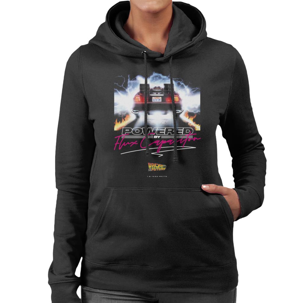 Back to the Future Delorean Powered By Flux Capacitor Women's Hooded Sweatshirt-ALL + EVERY