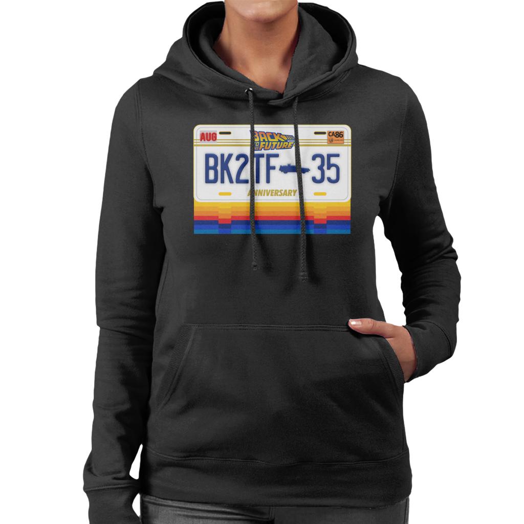 Back to the Future 35th Anniversary License Plate Design Women's Hooded Sweatshirt-ALL + EVERY