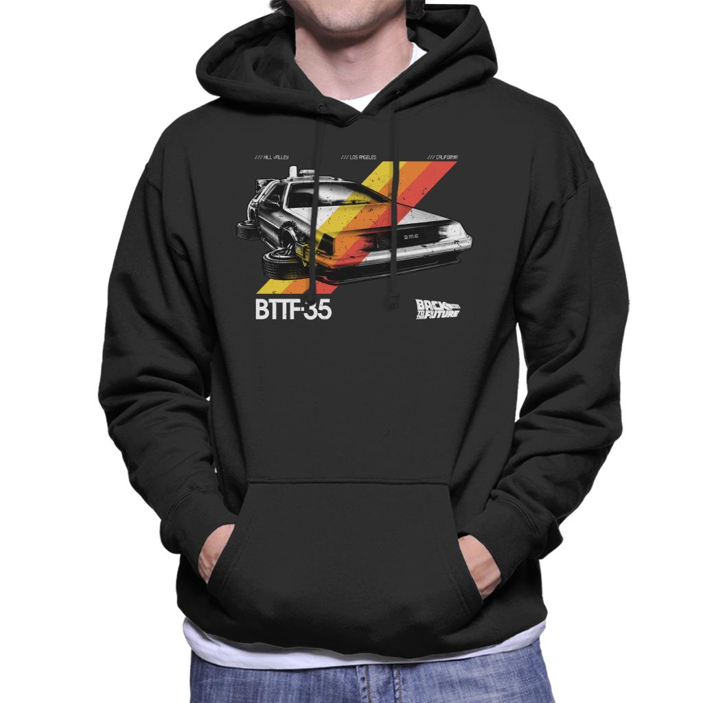 Back to the Future 35th Anniversary Delorean Stripes Men's Hooded Sweatshirt-ALL + EVERY