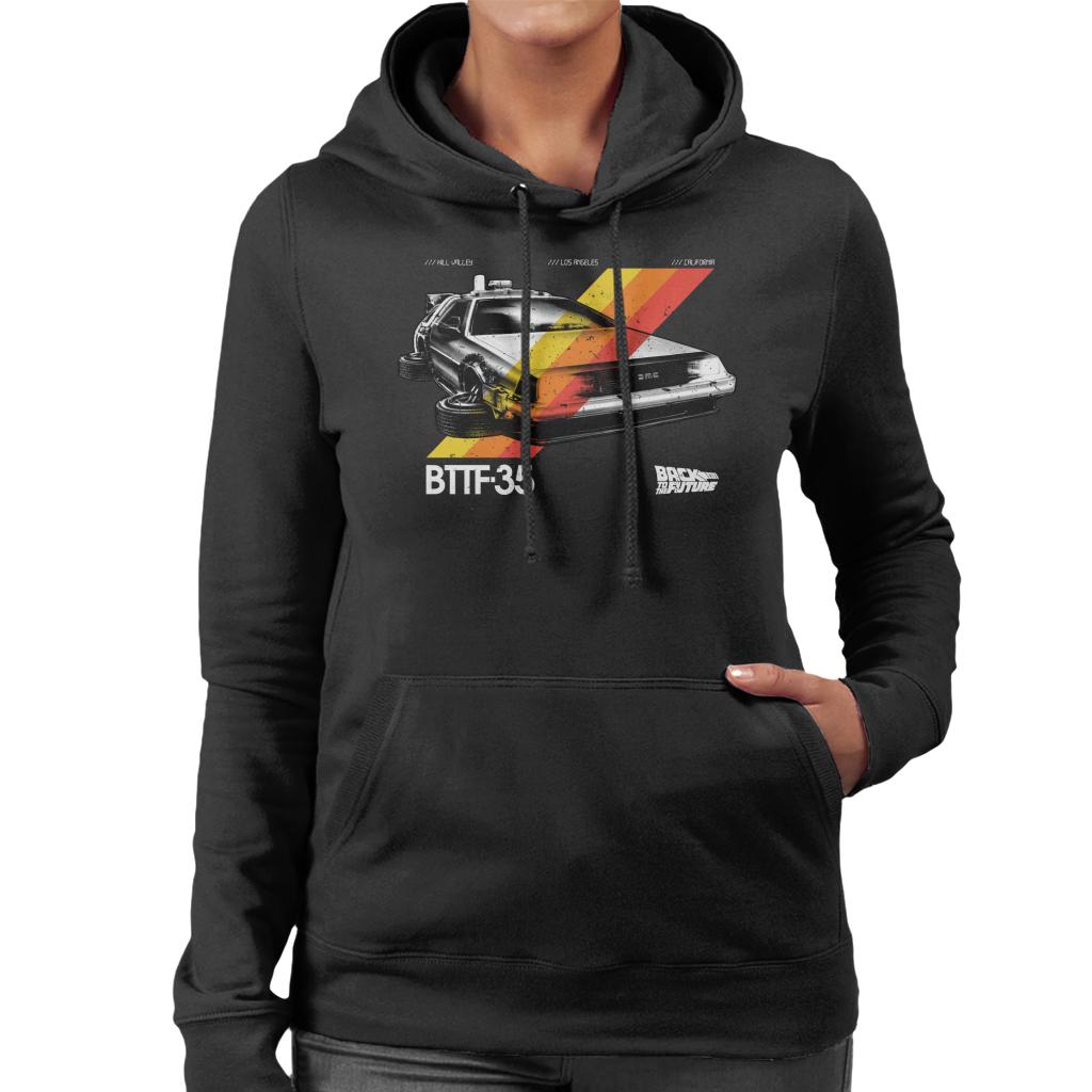 Back to the Future 35th Anniversary Delorean Stripes Women's Hooded Sweatshirt-ALL + EVERY