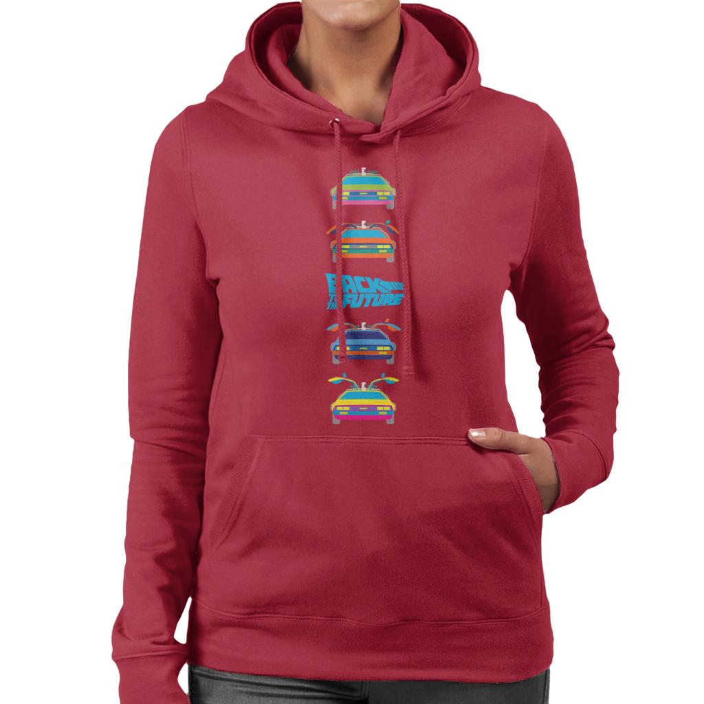 Back to the Future Delorean Doors Opening Colourful Design Women's Hooded Sweatshirt-ALL + EVERY