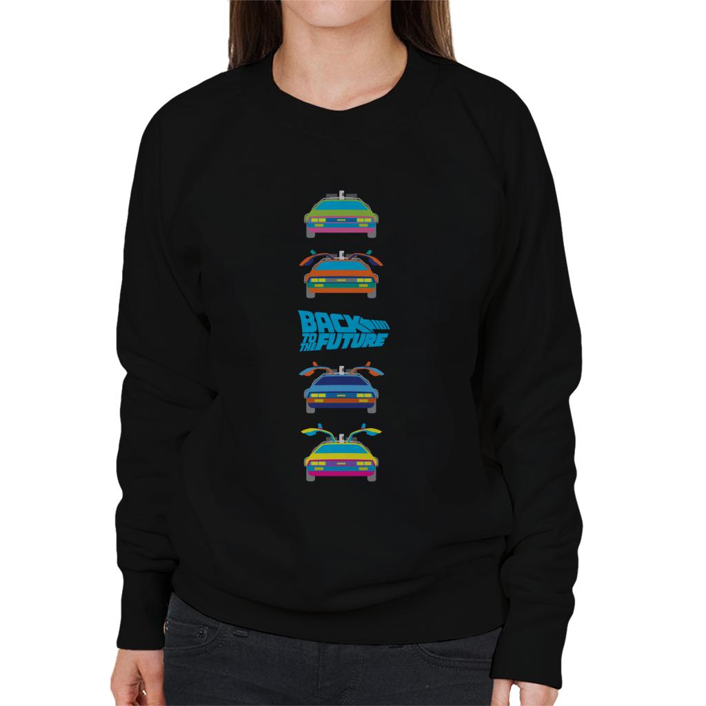 Back to the Future Delorean Doors Opening Colourful Design Women's Sweatshirt-ALL + EVERY